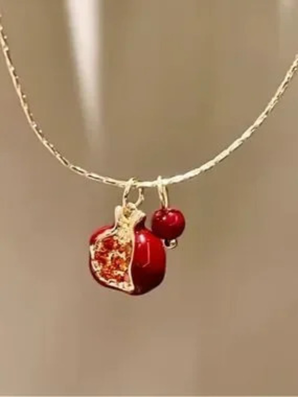 Golden Red Pomegranate Pendant Necklace